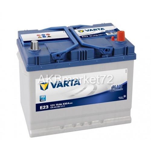 Аккумулятор автомобильный Varta Blue Dynamic Asia E23 70 А/ч 630 A обр. пол. Азия авто (260x175x220) 570412 с бортиком